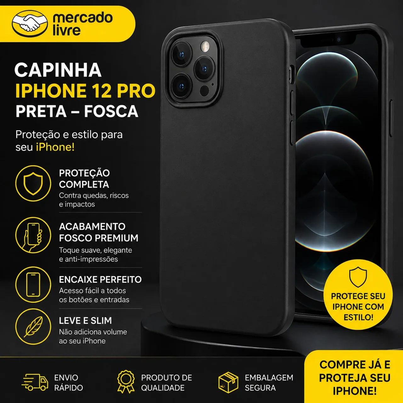 Capa para iphone 12 pro max preta - Foto 2