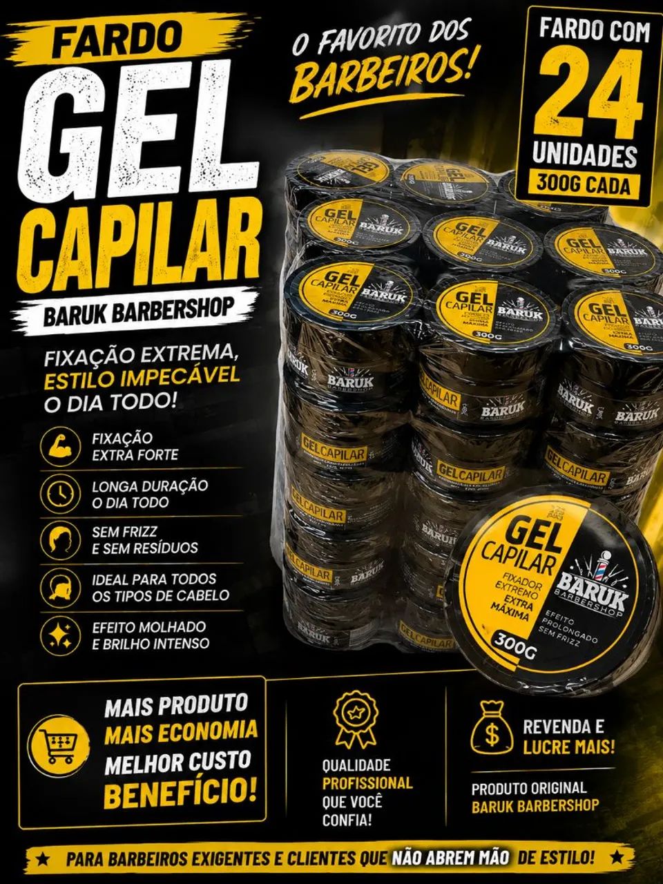 FARDO DE GEL CAPILAR BARUK - 24 UNIDADES DE 300G! ?