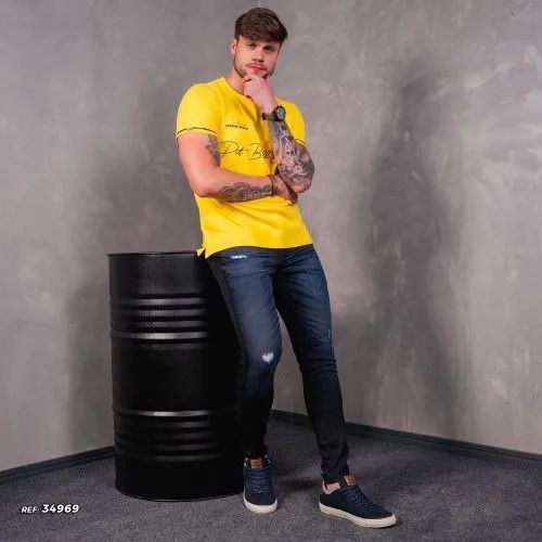 Calça masculina moletom jeans com bordado logo - Foto 2