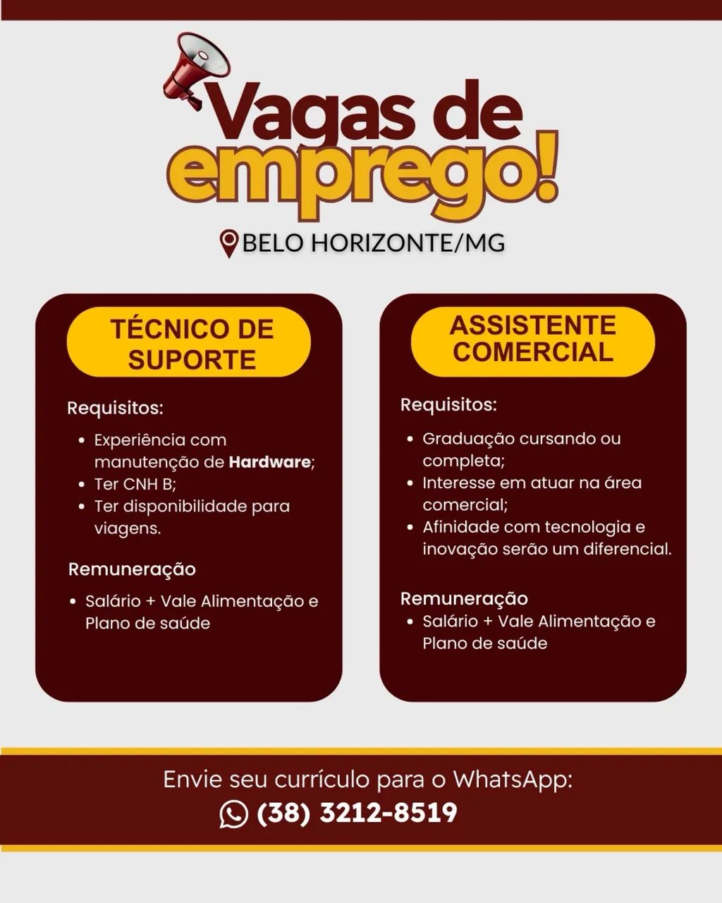 VAGAS DE EMPREGO PARA BELO HORIZONTE 