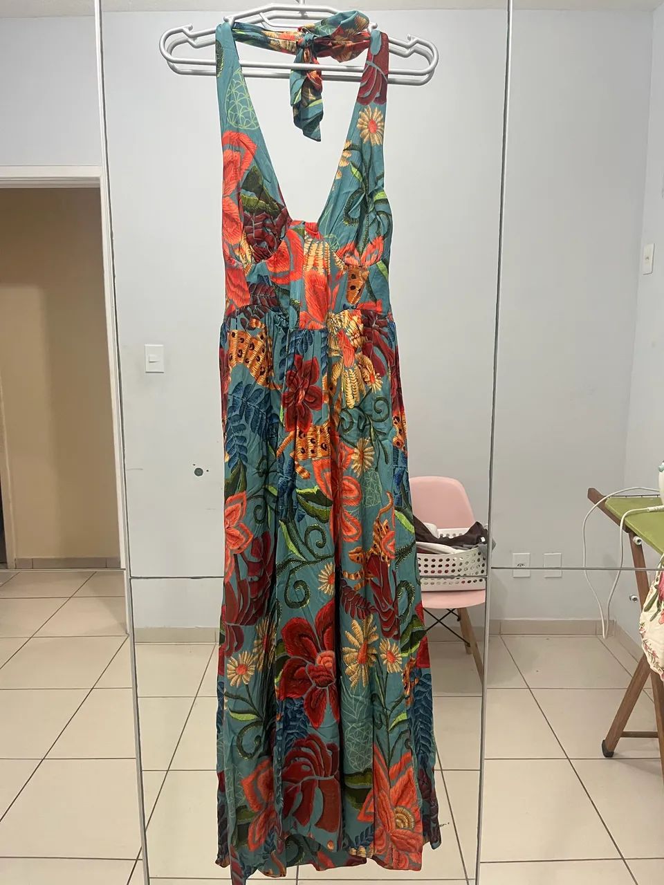 Vestido farm azul longo com decote  - Foto 3
