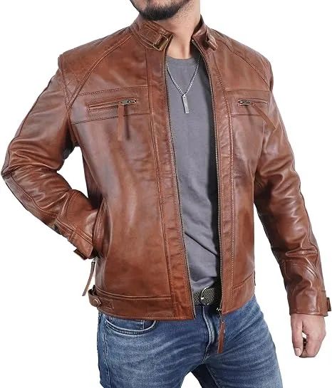 Jaqueta de couro caramelo importada EUA motociclista