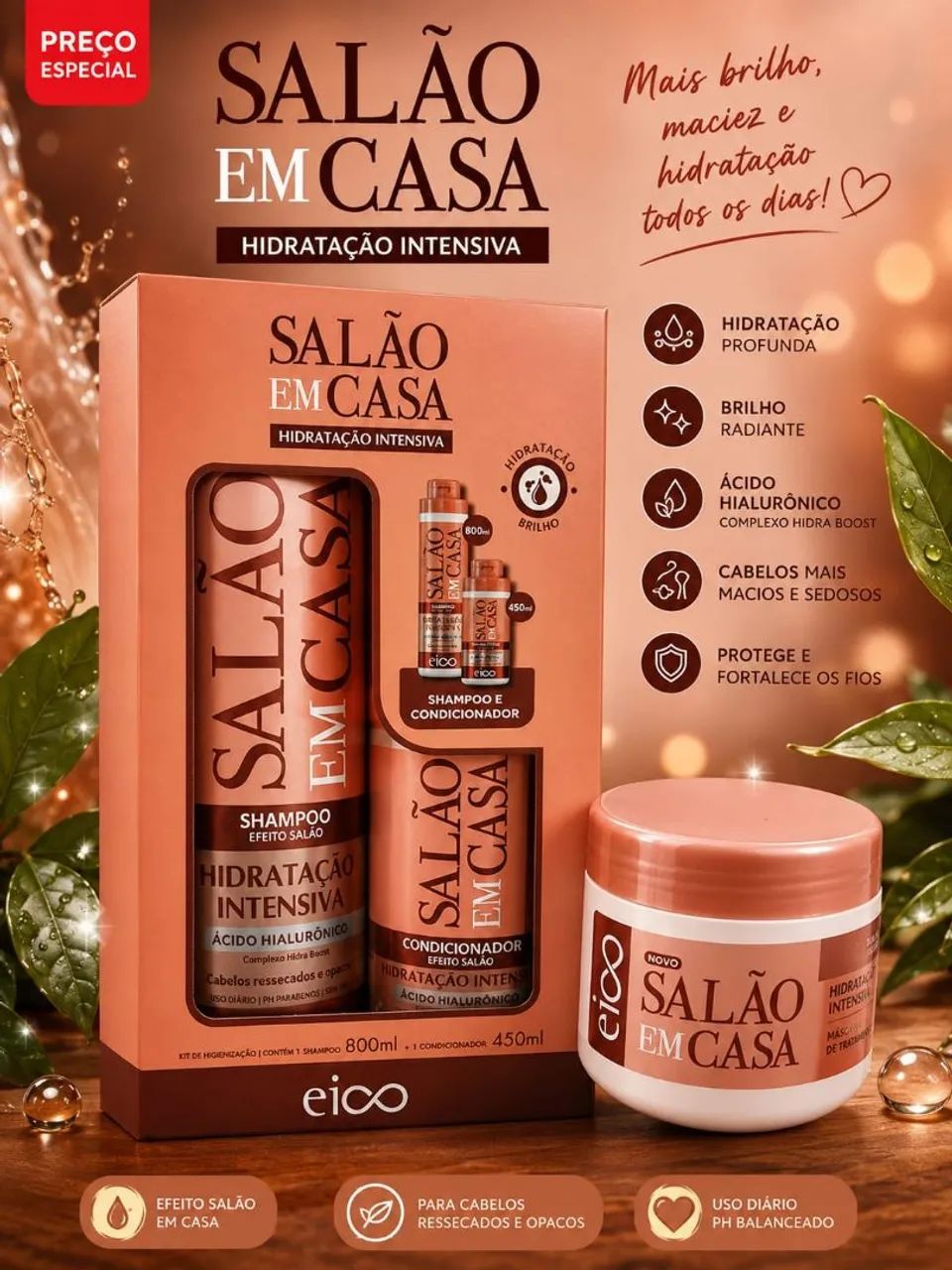 Kit EICO-SHAMPOO 800ML+ CONDICIONADOR 450ML + MASCARA 270G - Foto 2
