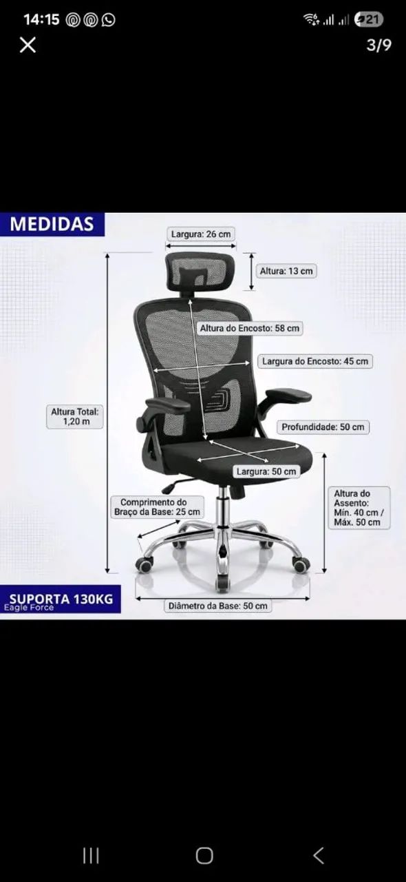 Cadeira de Escritório Ergonômica Giratória - Foto 5