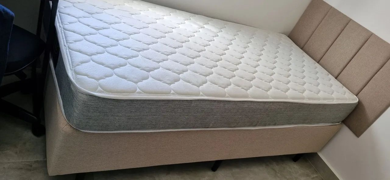 Cama box resistente + Colchão de molas ensacadas  solteiro semi zero