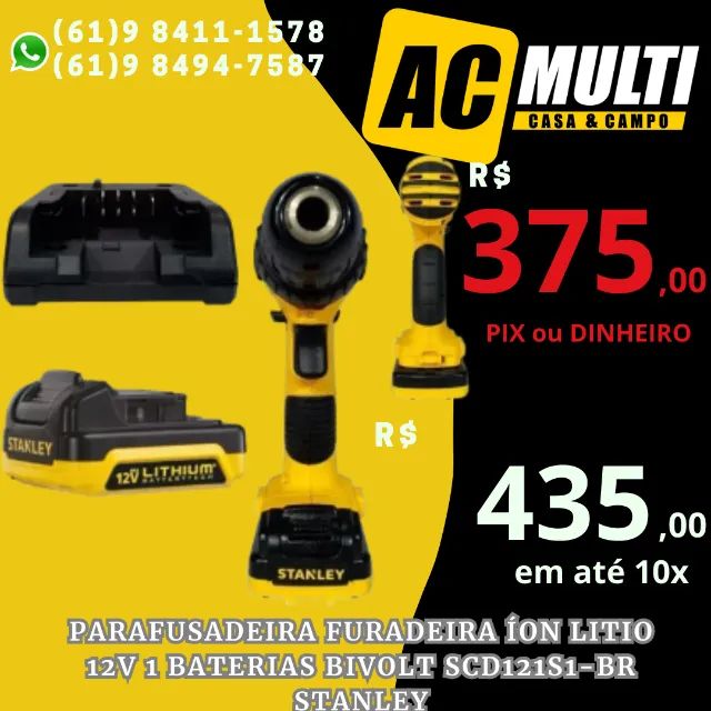 Parafusadeira Furadeira Íon Litio 12V 1 Baterias Bivolt SCD121S1-BR Stanley