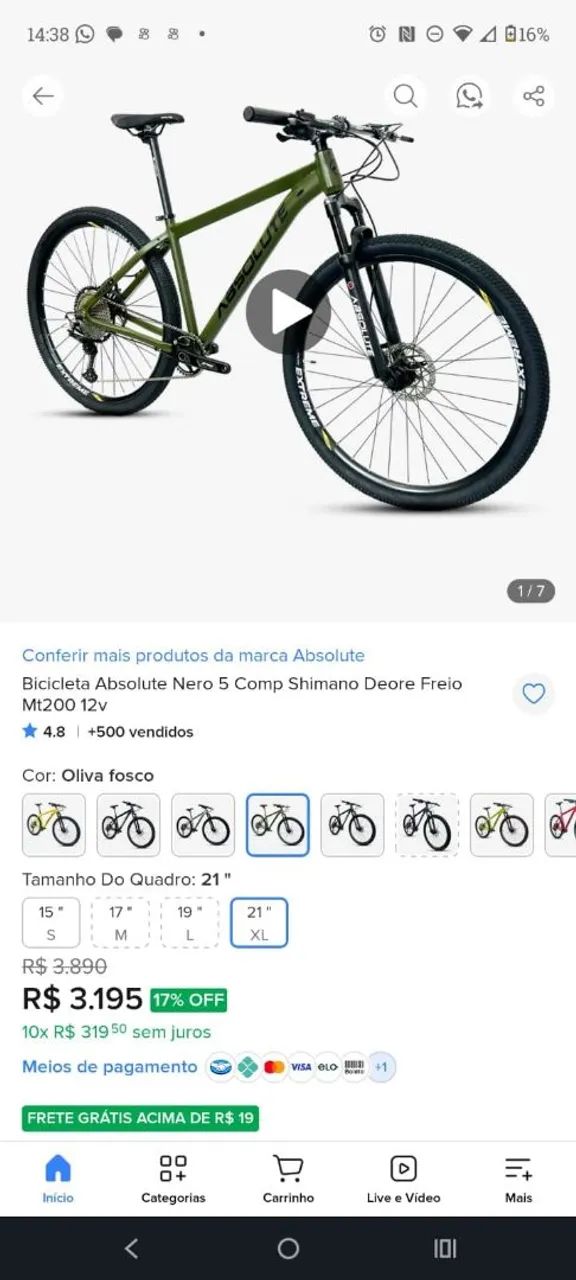 Bicicleta Absolute Nero 5 Comp Shimano Deore Freio Mt200 12v - Foto 2
