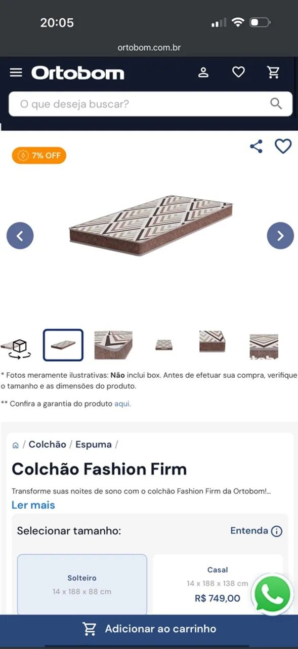 COLCHÃO SOLTEIRO FIRME