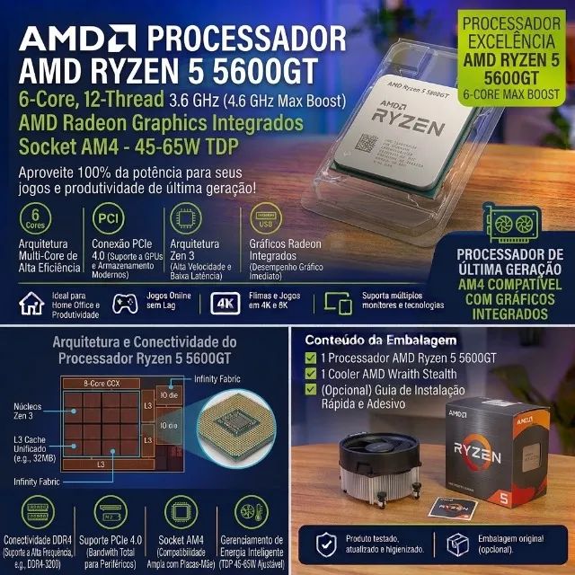 PROCESSADOR AMD RYZEN 5 5600GT ? 6 NÚCLEOS / 12 THREADS