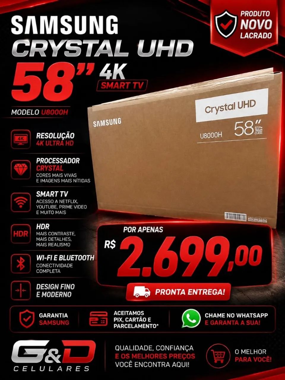 Vende-se tv Samsung cristal uhd 4k 58' polegadas LACRADA  - Foto 3