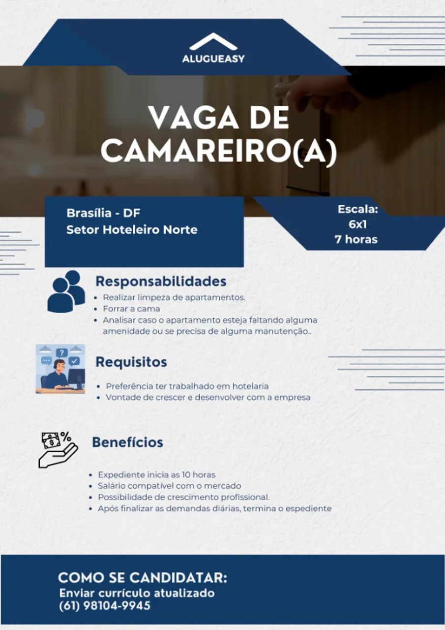 Vaga Camareiro(a) Setor Hoteleiro