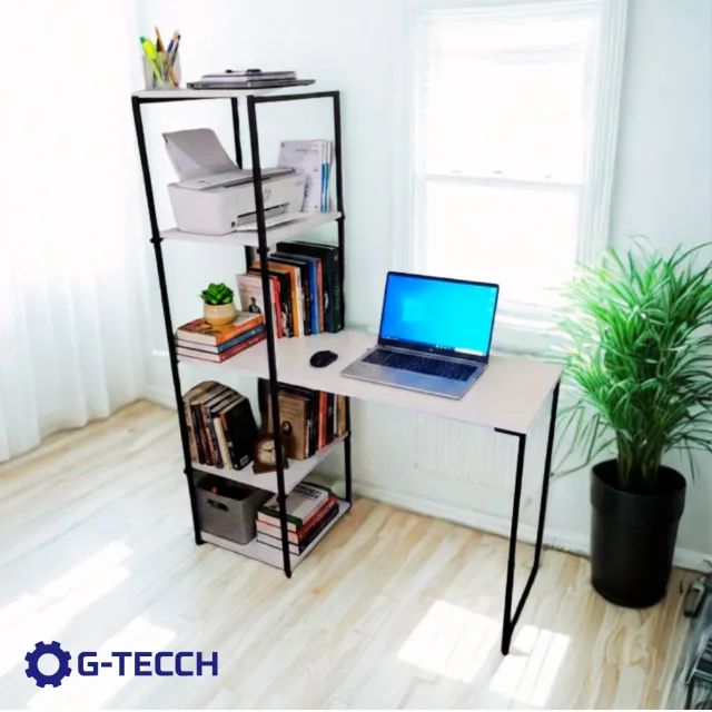 Mesa para Notebook Industrial NOVA Escrivaninha com Estante Multiuso Computador Escritório
