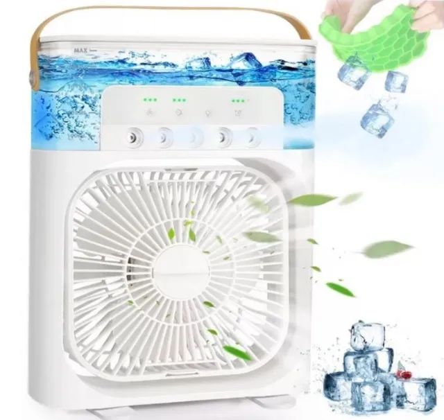 Mini Climatizador de Ar Ventilador Com Reservatório Para Água E Gelo Portátil