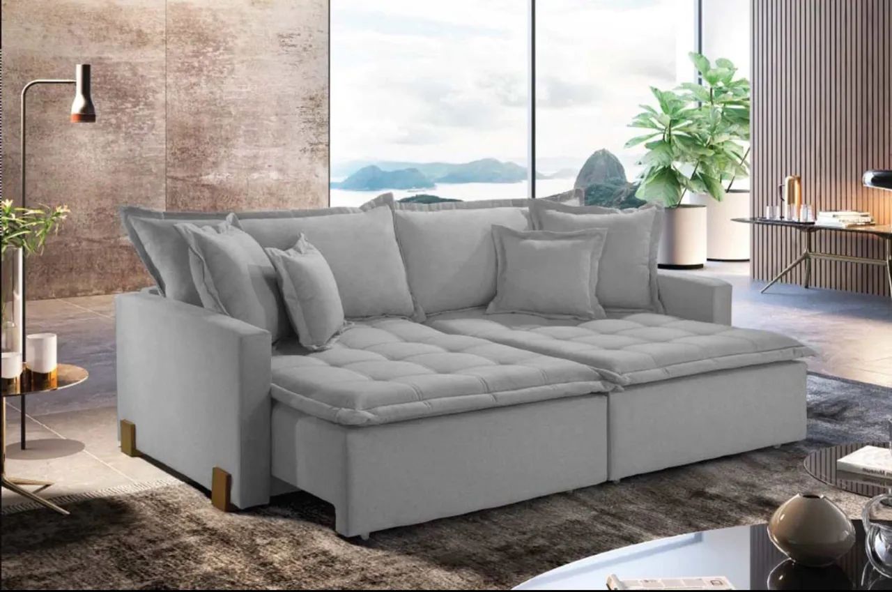 Sofá Cama Cinza 3 Lugares Molas Bonnel r54