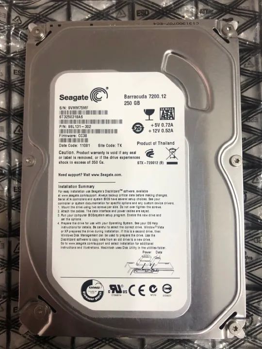 Hd Sata 250gb Testado 100% Funcionando