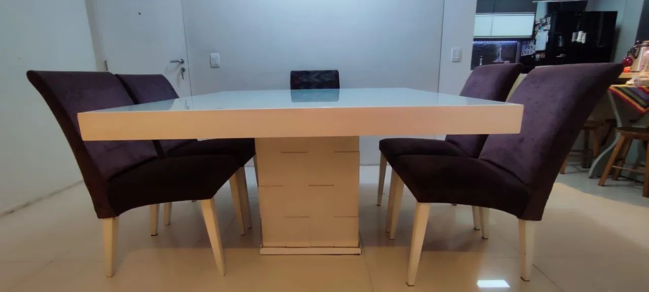 Mesa grande branca de vidro em laca   - Foto 2