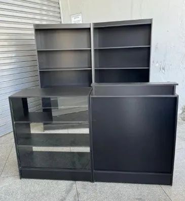 BALCÃO CAIXA + BALCÃO VITRINE + PRATELEIRA MDF PRETO - KIT COMPLETO