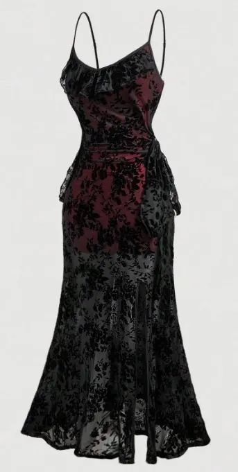 Vestido preto e vermelho plus size com veludo 4 XL - Foto 2