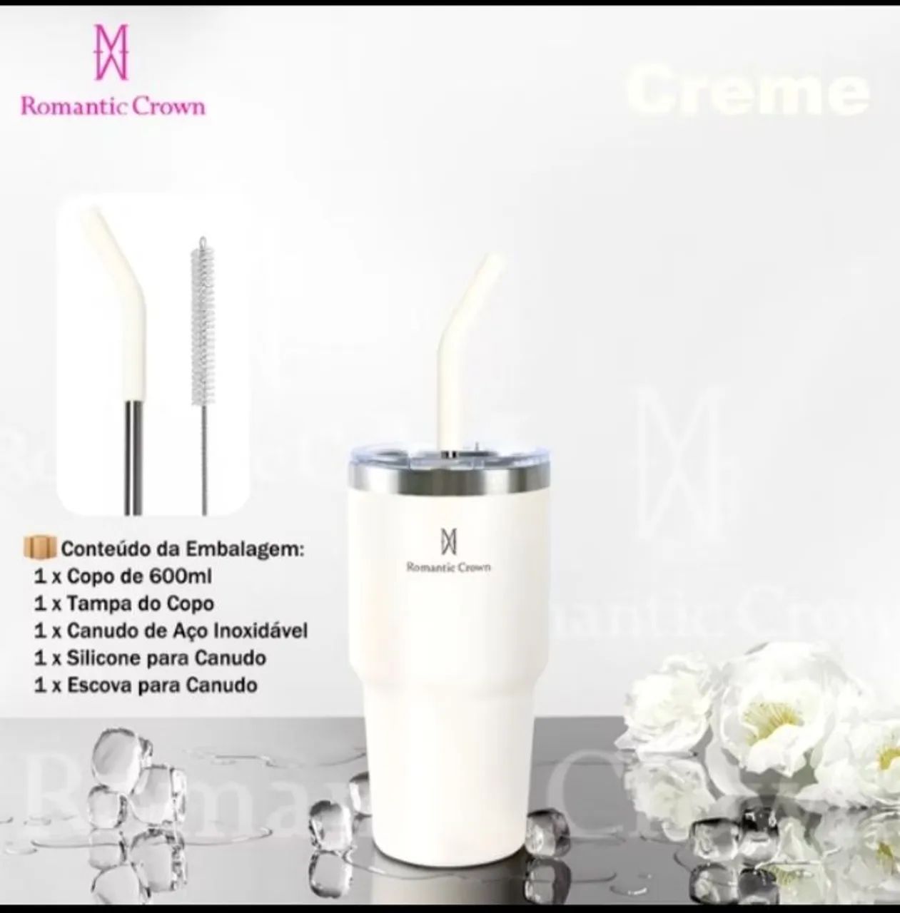 Copo Térmico Romantic Crown 600ml com Canudo - Academia e Exercícios - Foto 3