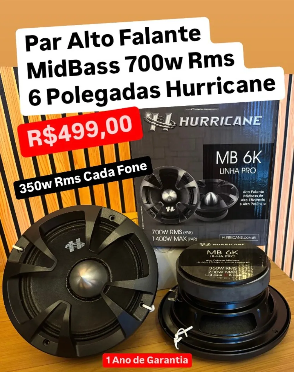 Par Alto falante Hurricane Midbass Mb6k 700w Rms 350w Rms Cada Fone Woofer Medio Grave