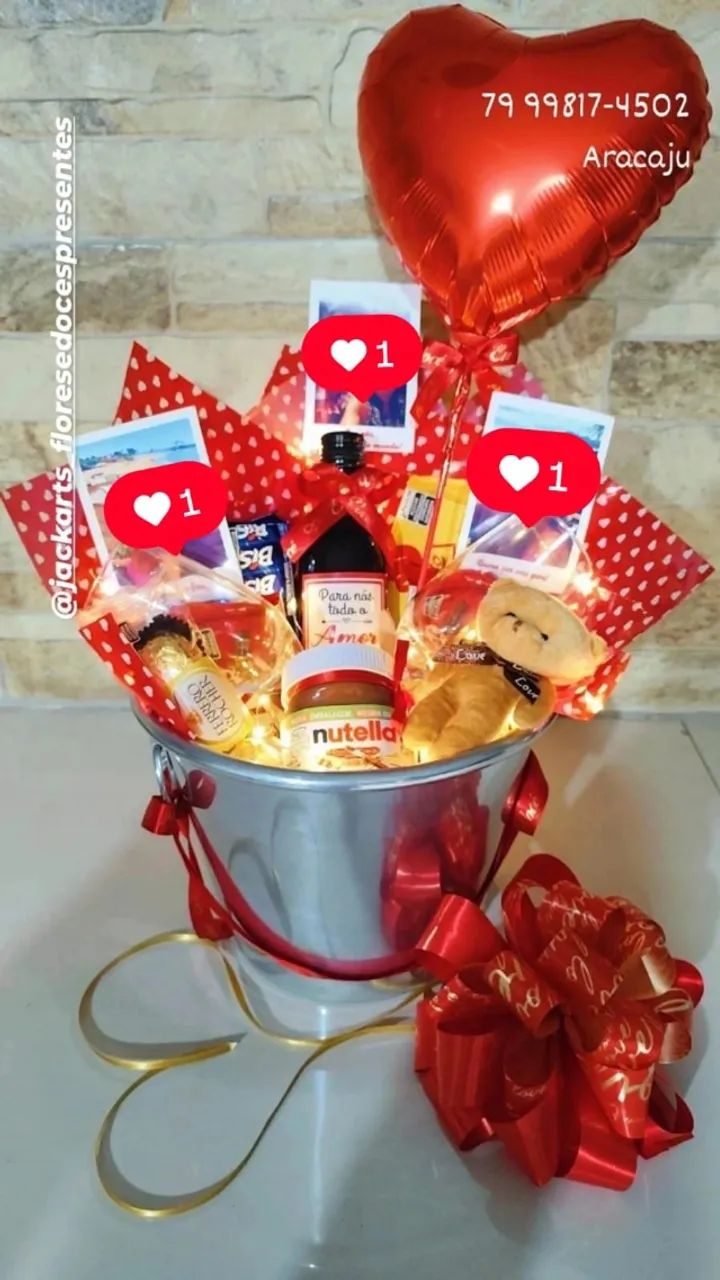 Cesta de chocolate, mini buquê de bombons, pelúcia, balão - Foto 5