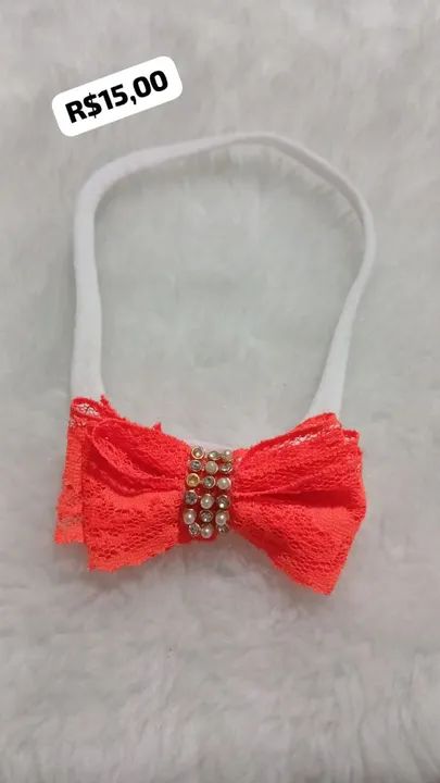Faixa de cabelo para bebê com laço de renda - Foto 2