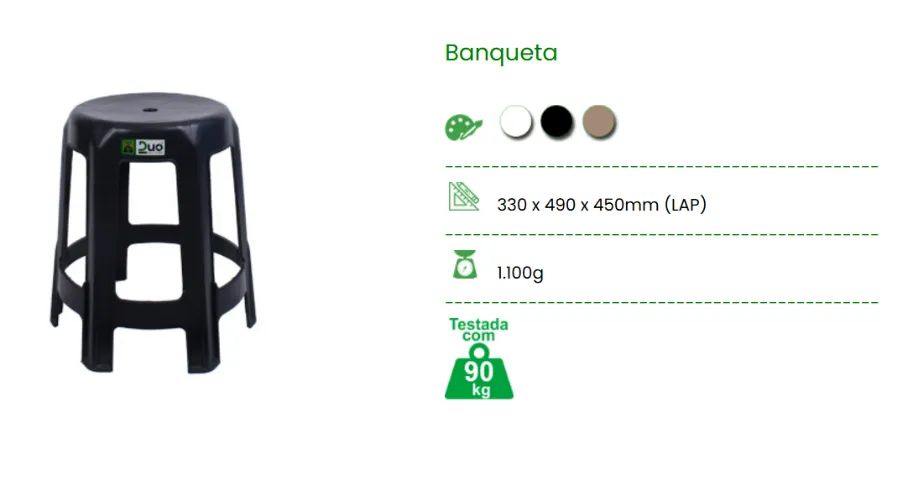 Banqueta De Plástico Sarah Duo Cor Preto - Foto 3