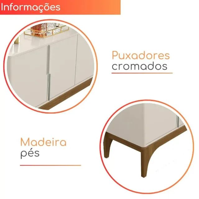 Balcão Buffet Pés Em Madeira Maciça 4 Portas Freijó/Off White - Montagem Grátis  - Foto 5