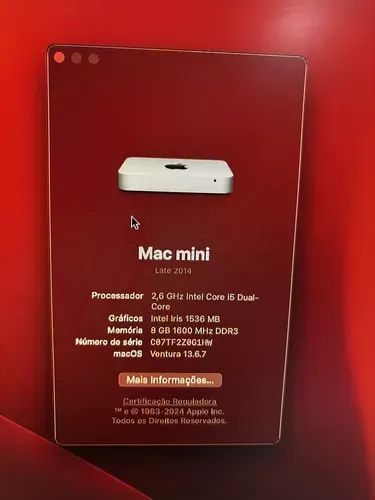 Mac Mini Late 2014 - i5 2.6GHz, 8GB, 256GB SSD - Computadores e