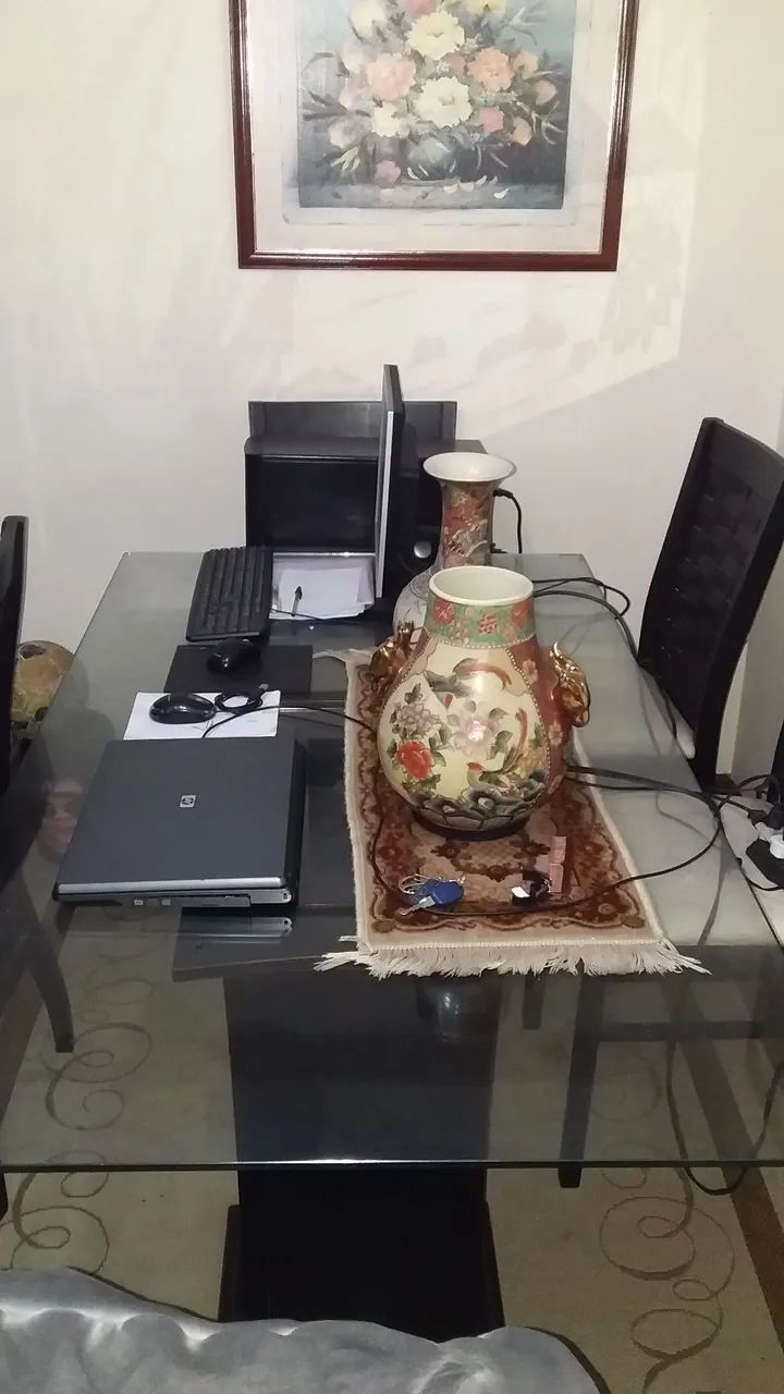 MESA DE JANTAR TAMPO EM VIDRO TEMPERADO COM 6 CADEIRAS NA COR TABACO - Foto 3