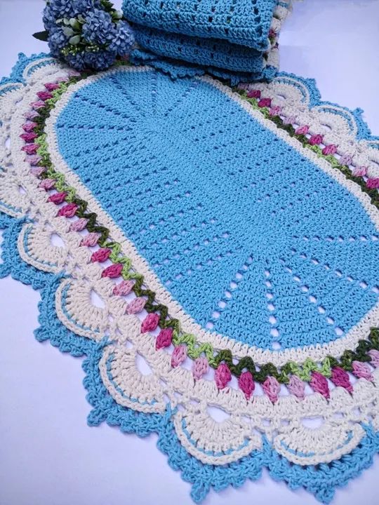 Jogo de banheiro Hellen Azul 3 peças de Crochê - Foto 3