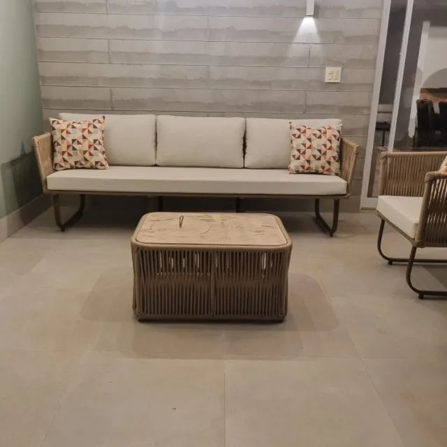 CONJUNTO DE SOFÁ CORDA NÁUTICA COM MESA DE CHAMPANHEIRA - Foto 2