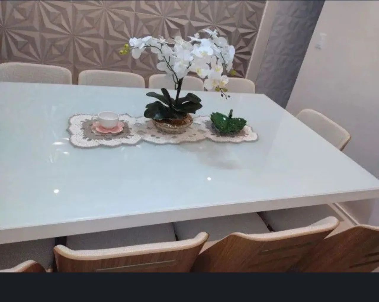 Mesa jantar com 10 cadeiras Designer Moderno tampo vidro  - Foto 3