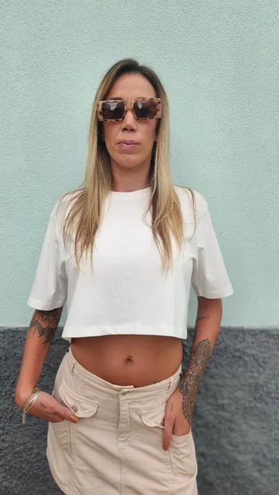 Camiseta Cropped Off-White de Algodão Orgânico - Foto 3
