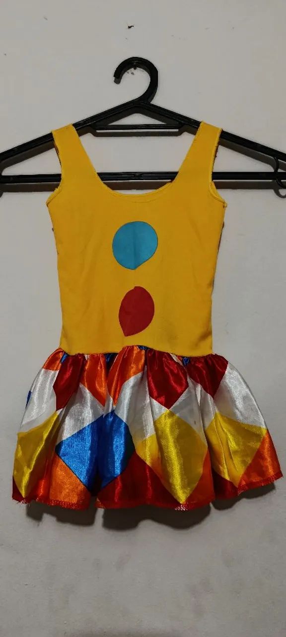 Vestido fantasia infantil palhacinho/ar­lequim colorido - Tam. PP