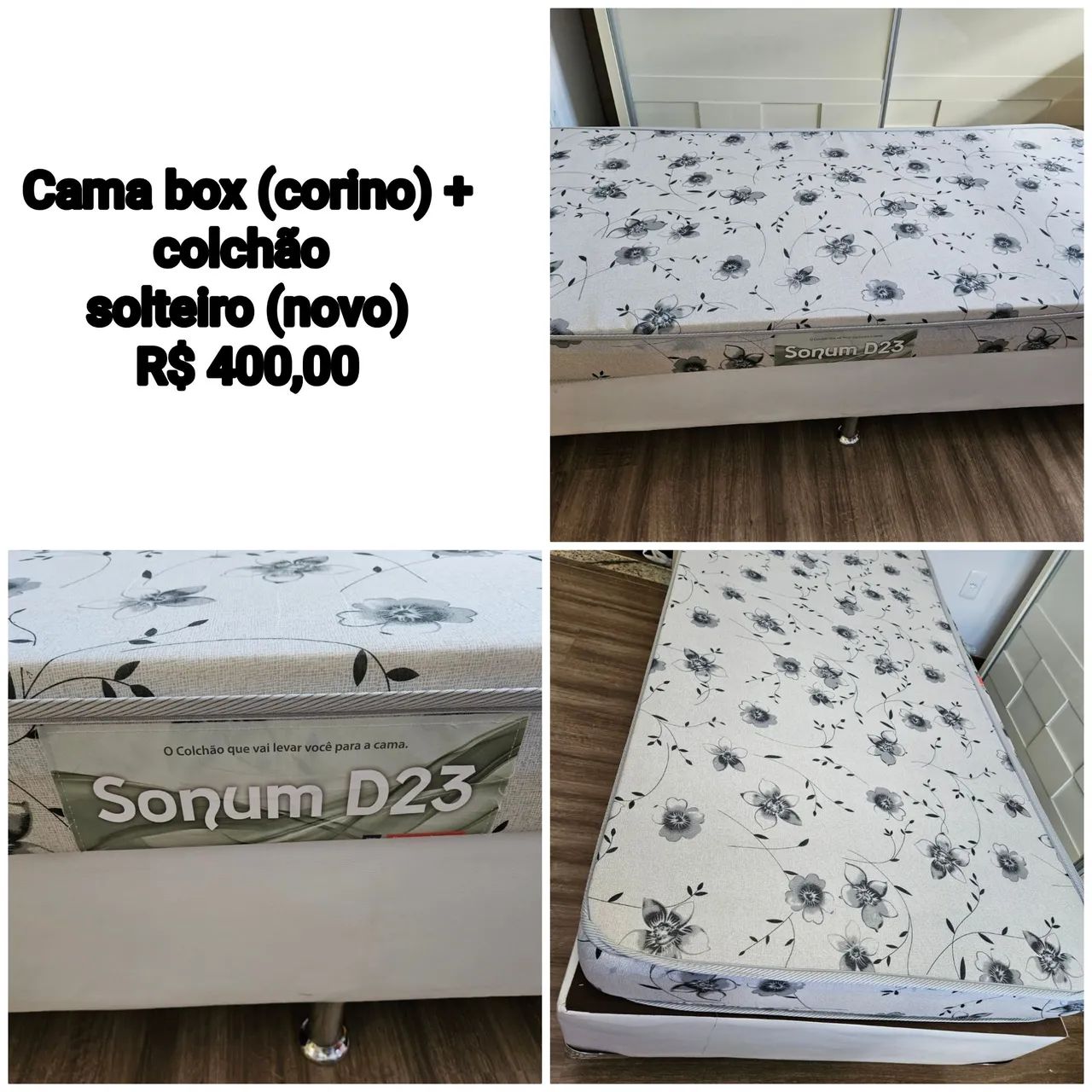 Cama box ortobon (corino) + colchão de espuma D 23. Colchão novo. Não entrego.  Aceito Pix - Foto 4