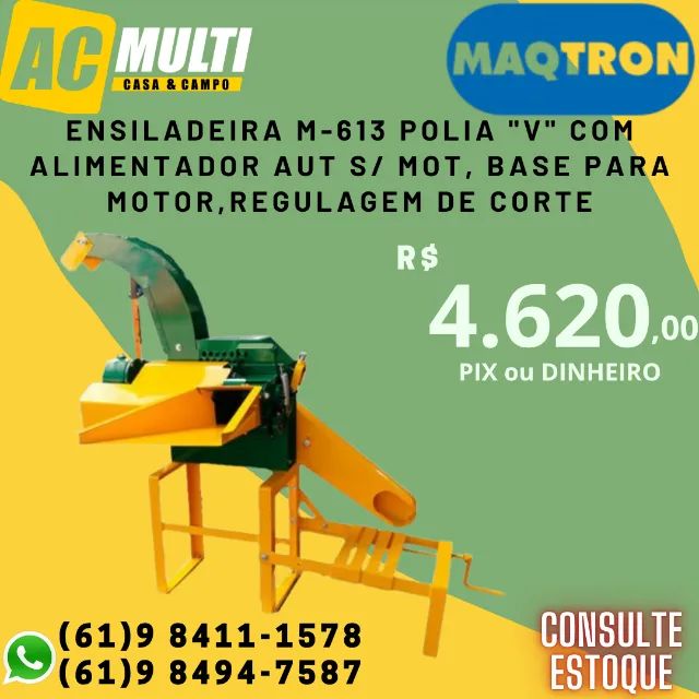 Ensiladeira M-613 polia "V" com alimentador aut s/ mot, base para motor,regulagem de corte