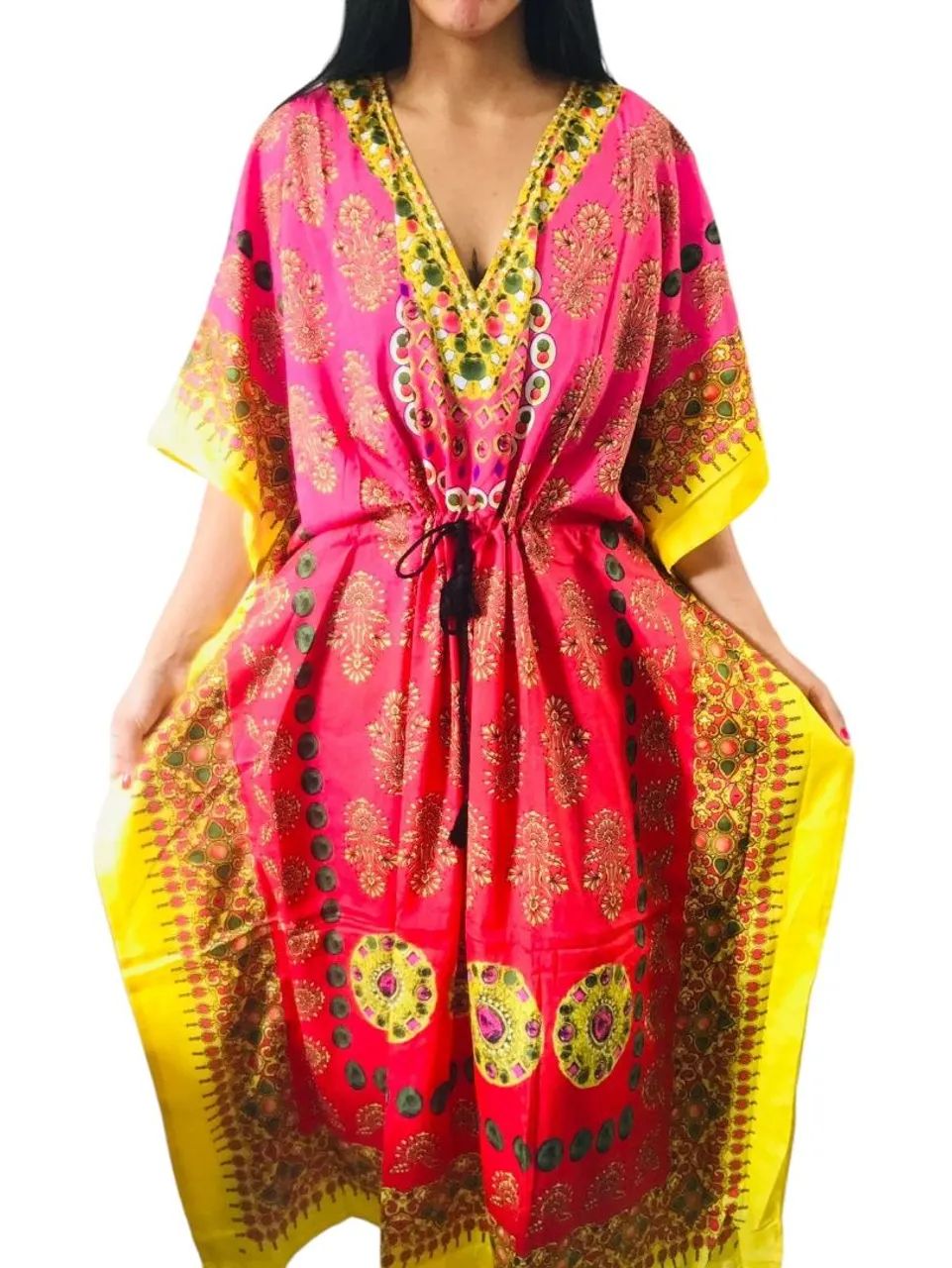 Vestido Kaftan indiana estampada plus size 