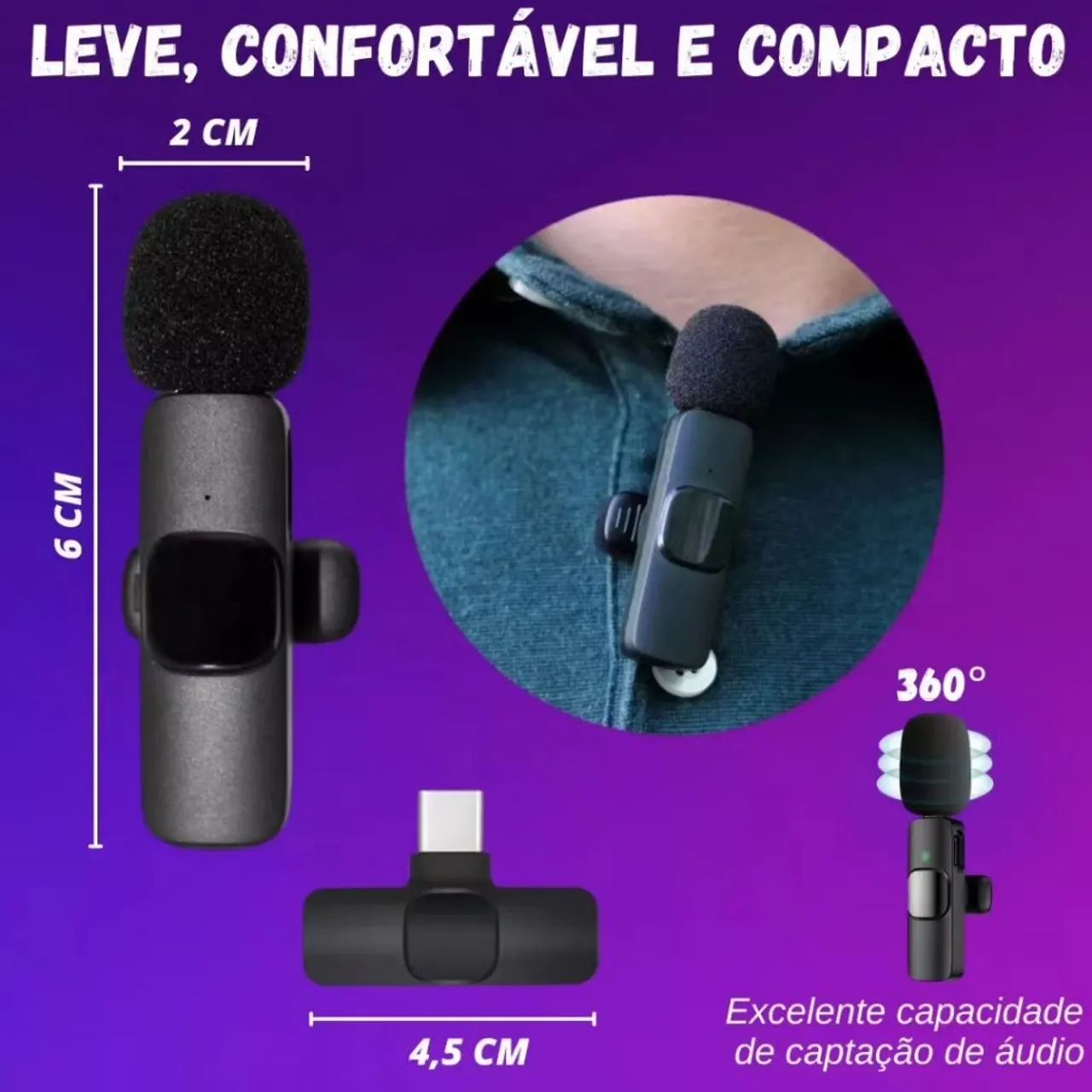 Microfone Lapela Duplo para Celular Smartphone Tipo C e iPhone- Alta Qualidade de Som! - Foto 3