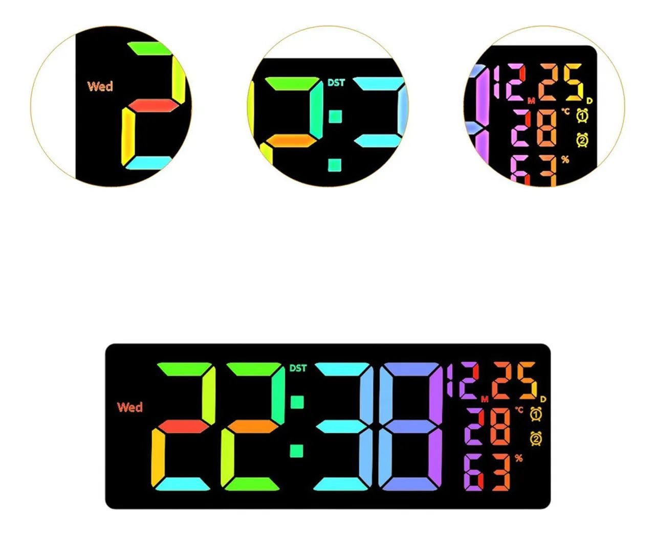 Painel Led Digital Wall Relógio Temperatura Display Dst 2 Alarmes 
