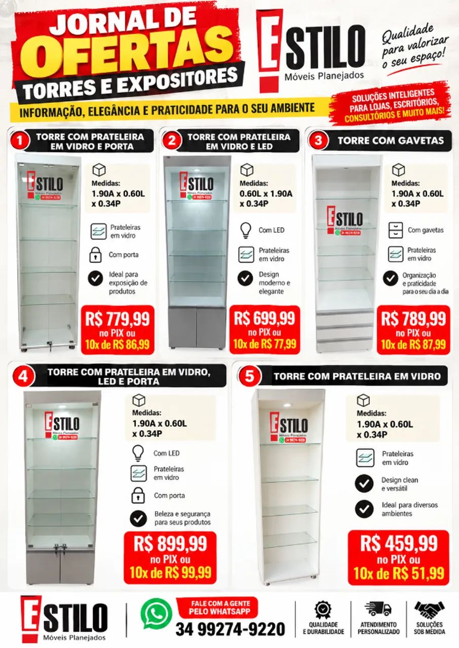 Torre com prateleira em vidro diversos modelos