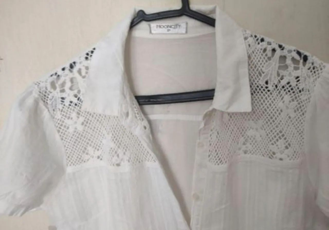 MOONCITY camisa algodão com GUIPIER  - Foto 3