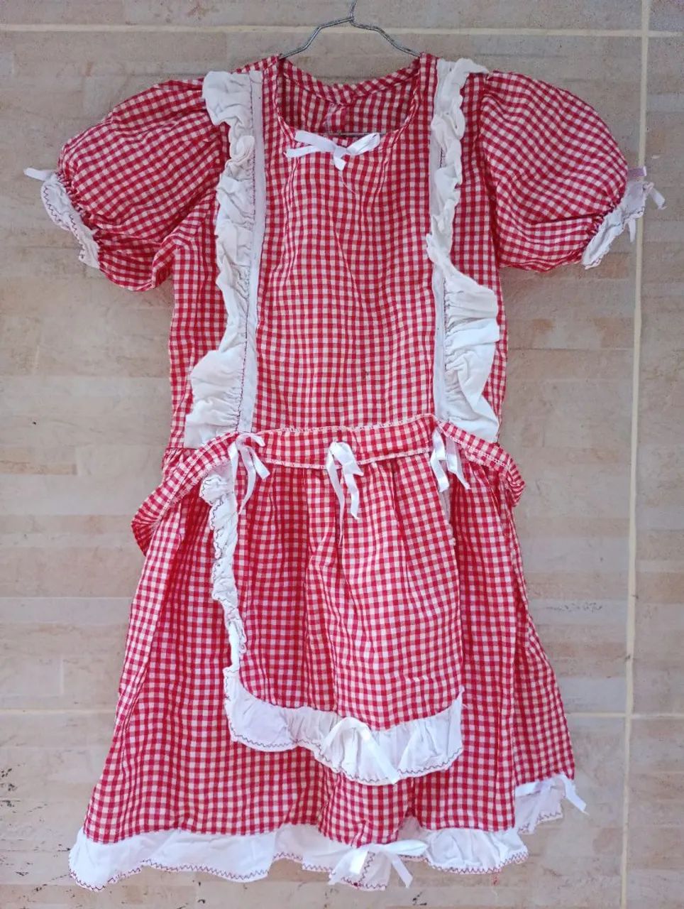 Vestido Infantil Festa Junina / Caipira Xadrez Vermelho - Tamanho M