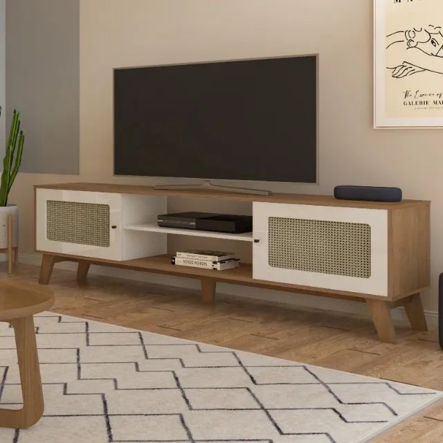 Rack para Sala e TV até 75 Polegadas | 180cm | Palha 3D | Entrega Rápida