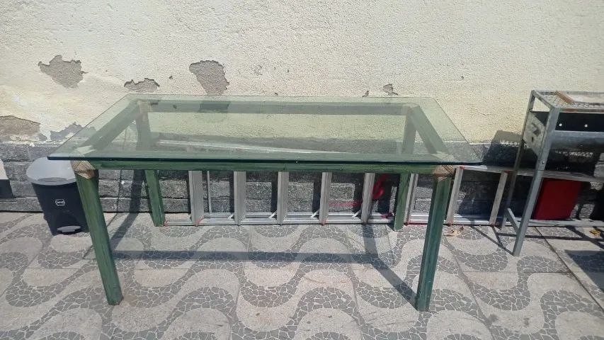 Mesa de Jantar Retangular Com Vidro Temperado 