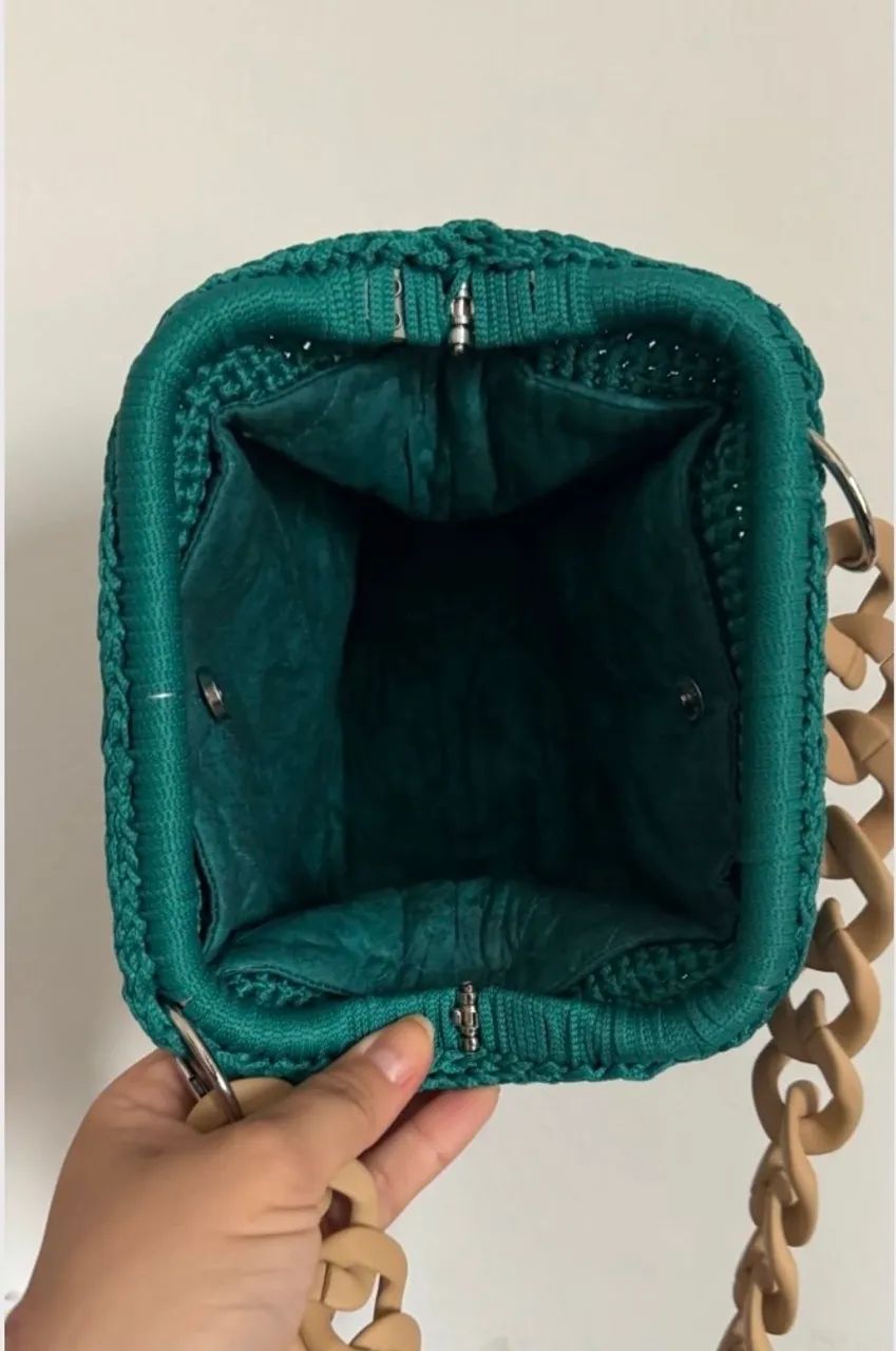 bolsa de crochê artesanal verde - Foto 2
