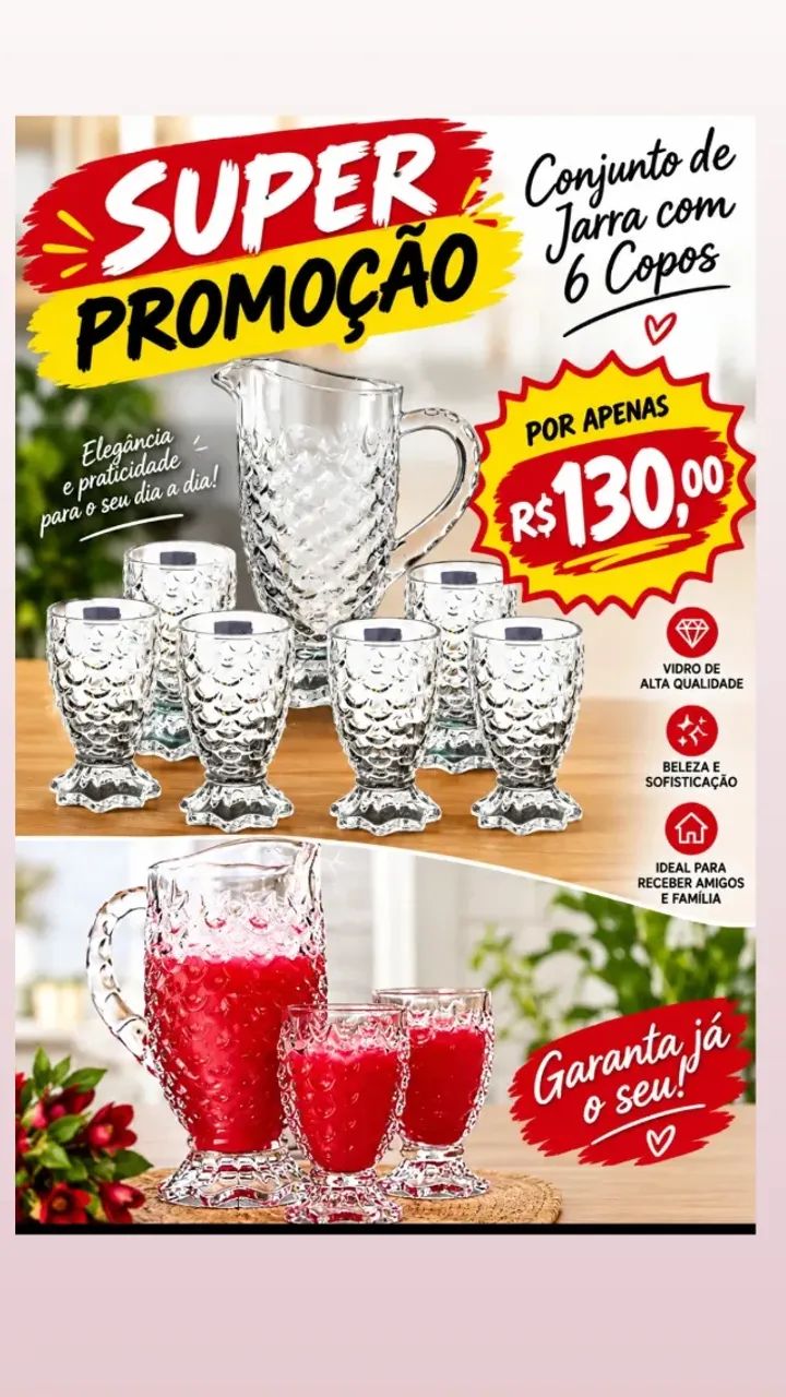 Conjunto de jarra com copos