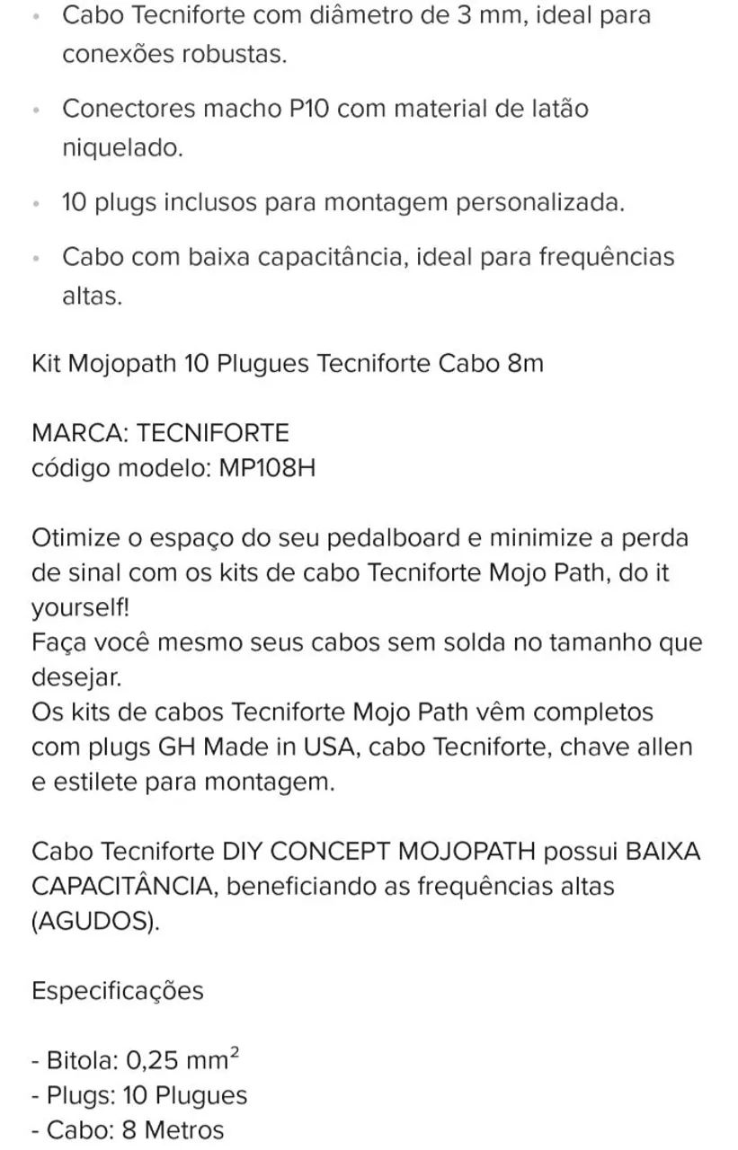 Kit Mojopath 10 Plugues Tecniforte Cabo 8 (NOVO)m  - Foto 3