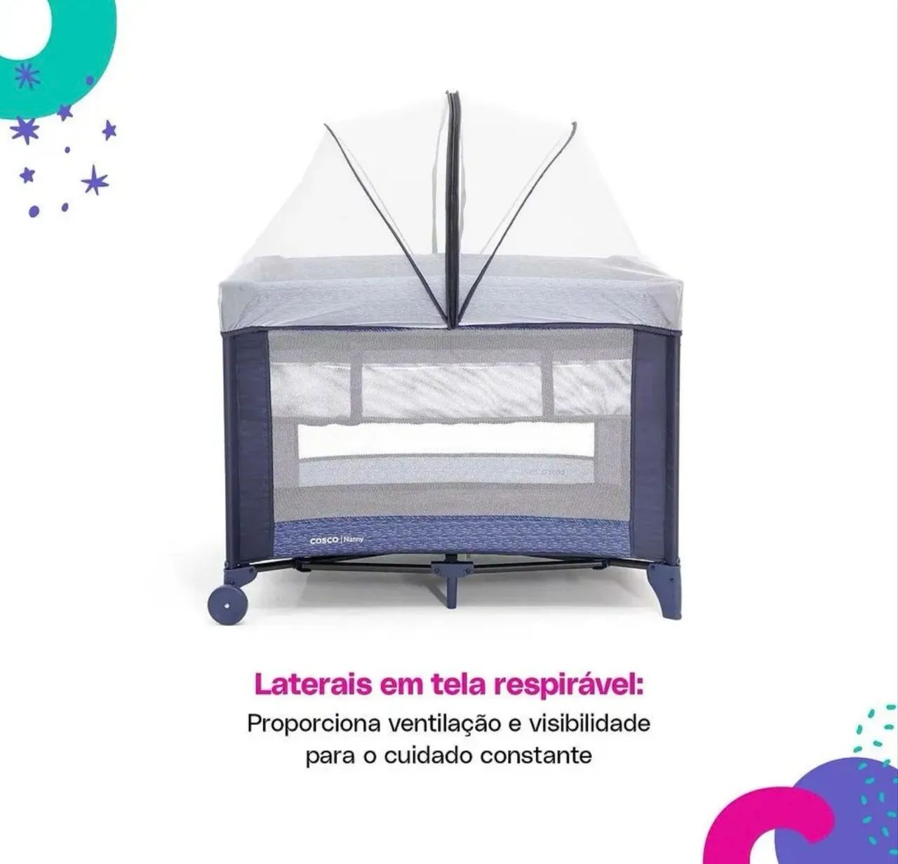 Berço Portátil Cosco Kids Nanny Azul com colchão de profundidade D18 - Foto 5