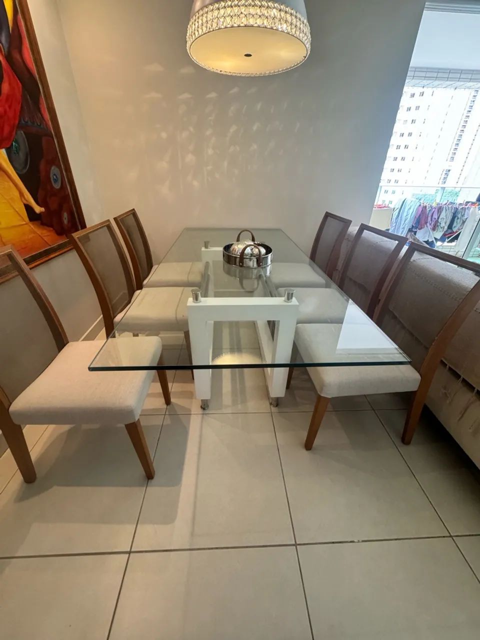Mesa de jantar em vidro com 6 cadeiras  - Foto 2